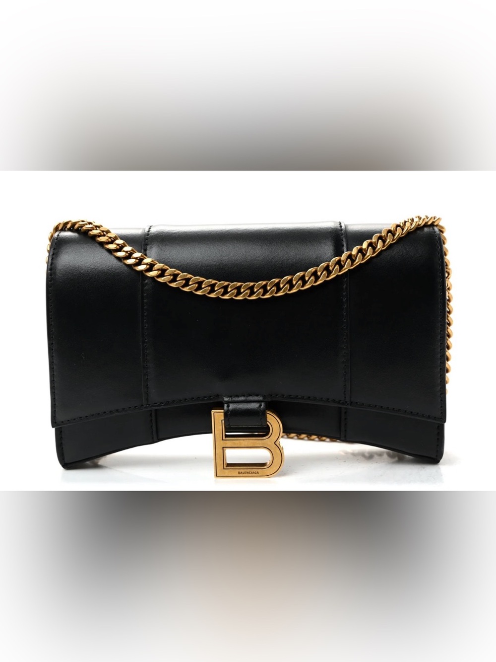 Balenciaga Black Leather Crossbody with Gold Chain and 'B' Logo